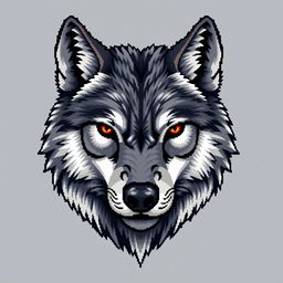 A detailed 64x64 pixel art representation of a wolf's head