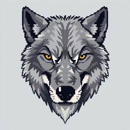 A detailed 64x64 pixel art representation of a wolf's head