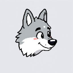 A whimsical 64x64 pixel art representation of a wolf's head in profile, drawn in a fun and cartoonish style