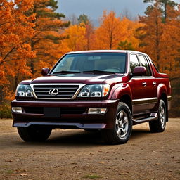 A distinctive pickup truck concept featuring the front design of a 2000-2005 Lexus LX470