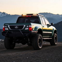 A rugged off-road pickup truck featuring the distinctive lights of a 2000-2005 Lexus LX470