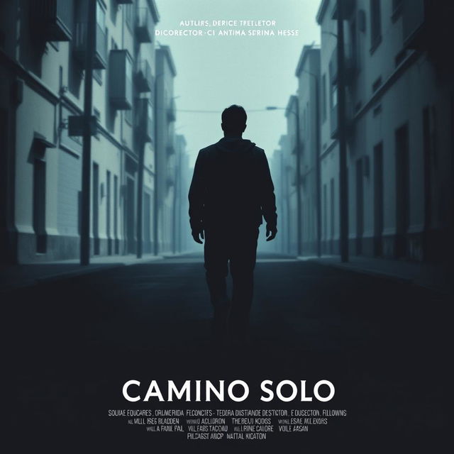 Create a vertical movie poster for a short film titled "Camino Solo"