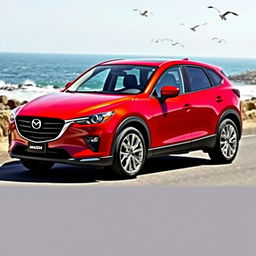 A sleek and stylish Mazda CX-7 parked on a scenic coastal road, surrounded by a stunning ocean view