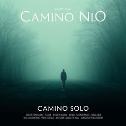 Create a movie poster for a short film titled "Camino Solo" featuring a solitary protagonist