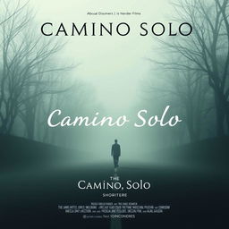 Create a movie poster for a short film titled "Camino Solo" featuring a solitary protagonist