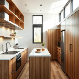 A beautifully designed kitchen in a compact space measuring 3x2 meters, featuring a sink, cooking stove, and refrigerator