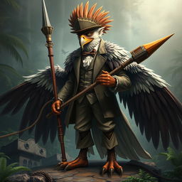 A monstrous Aracocra eagle folk gentleman combining elements of sophistication and terrifying power