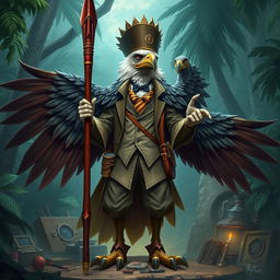 A monstrous Aracocra eagle folk gentleman combining elements of sophistication and terrifying power