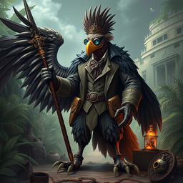 A monstrous Aracocra eagle folk gentleman combining elements of sophistication and terrifying power