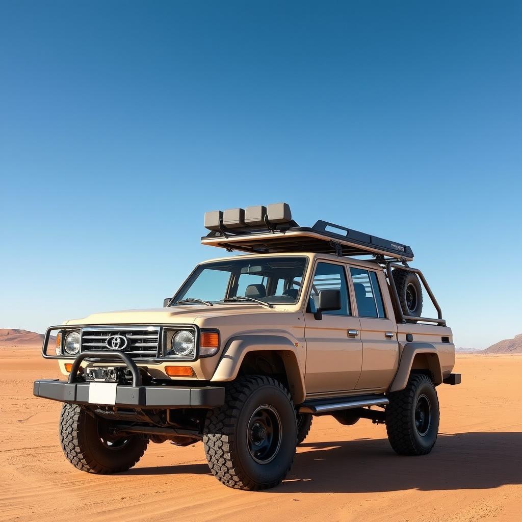 A conceptual off-road pickup truck inspired by the 2000-2005 Land Cruiser 100, blending rugged terrain capability with classic design elements