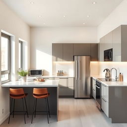 A modern kitchen design with a window on the north side, filling the space with natural light