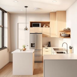 A modern kitchen design with a window on the north side, filling the space with natural light