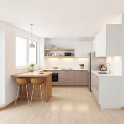 A modern kitchen design with a window on the north side, filling the space with natural light