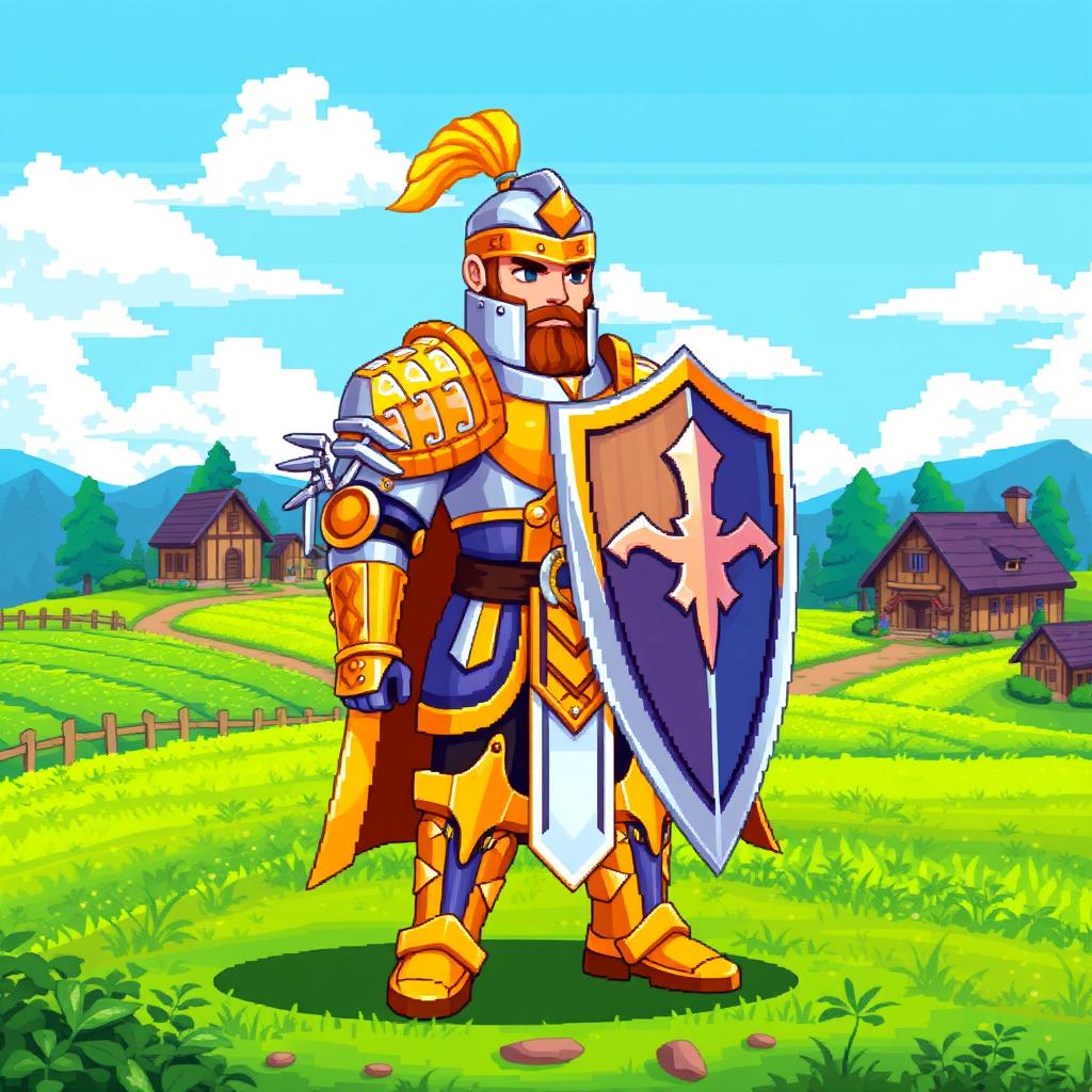 A pixel character design of a paladin in Stardew Valley style