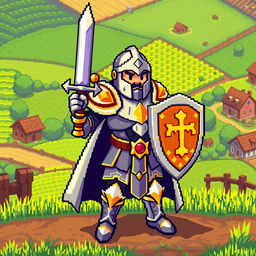 A pixel character of a paladin inspired by the Stardew Valley game style