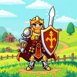 A pixel character of a paladin inspired by the Stardew Valley game style