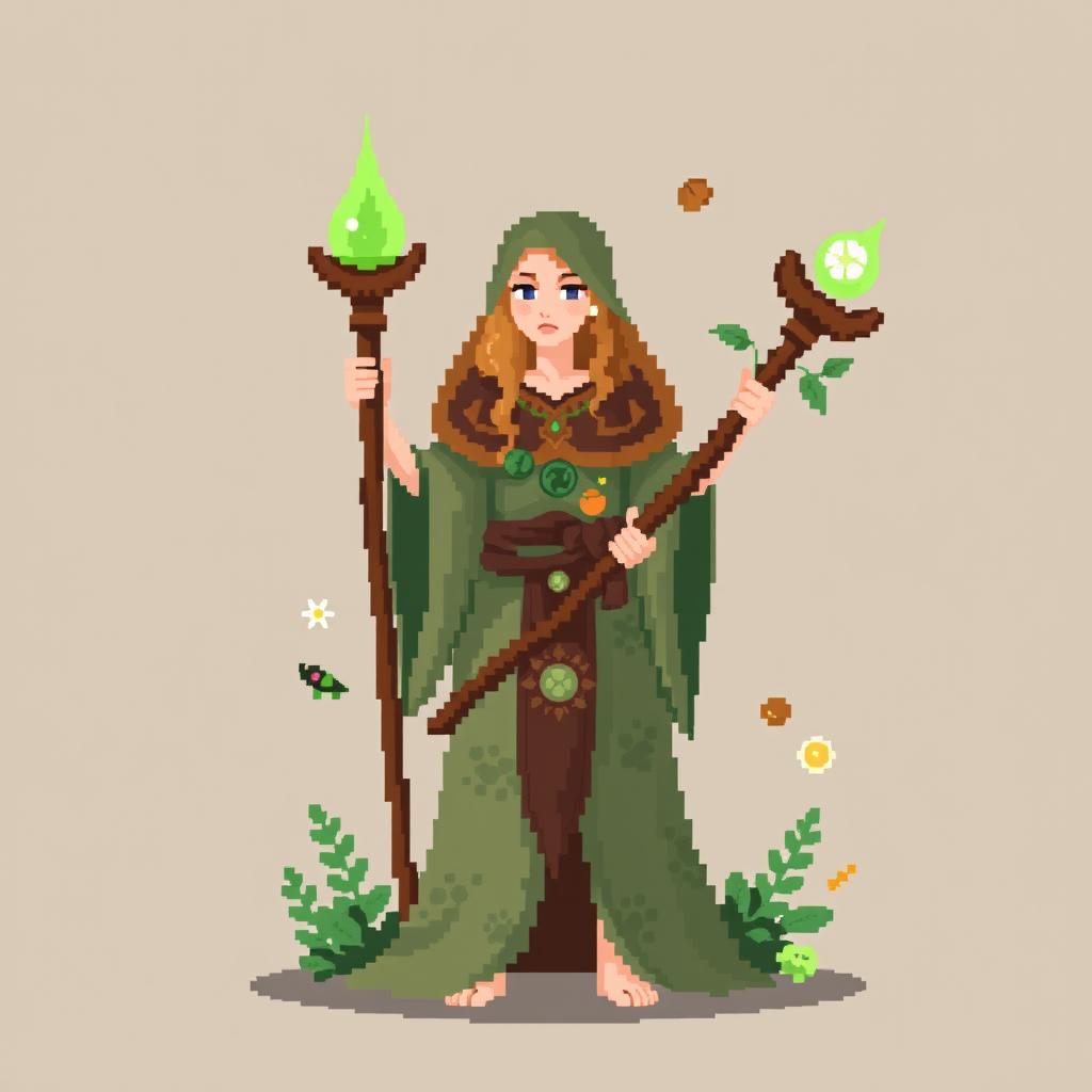 An 8-bit pixel art of a druid character in a classic retro style