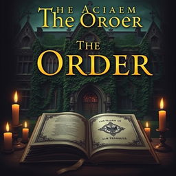 A dark academia book cover for a novel titled 'The Order'
