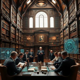 A secret society of highly intellectual people dedicated to protecting knowledge in a large, old building set in modern times