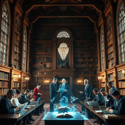 A secret society of highly intellectual people dedicated to protecting knowledge in a large, old building set in modern times