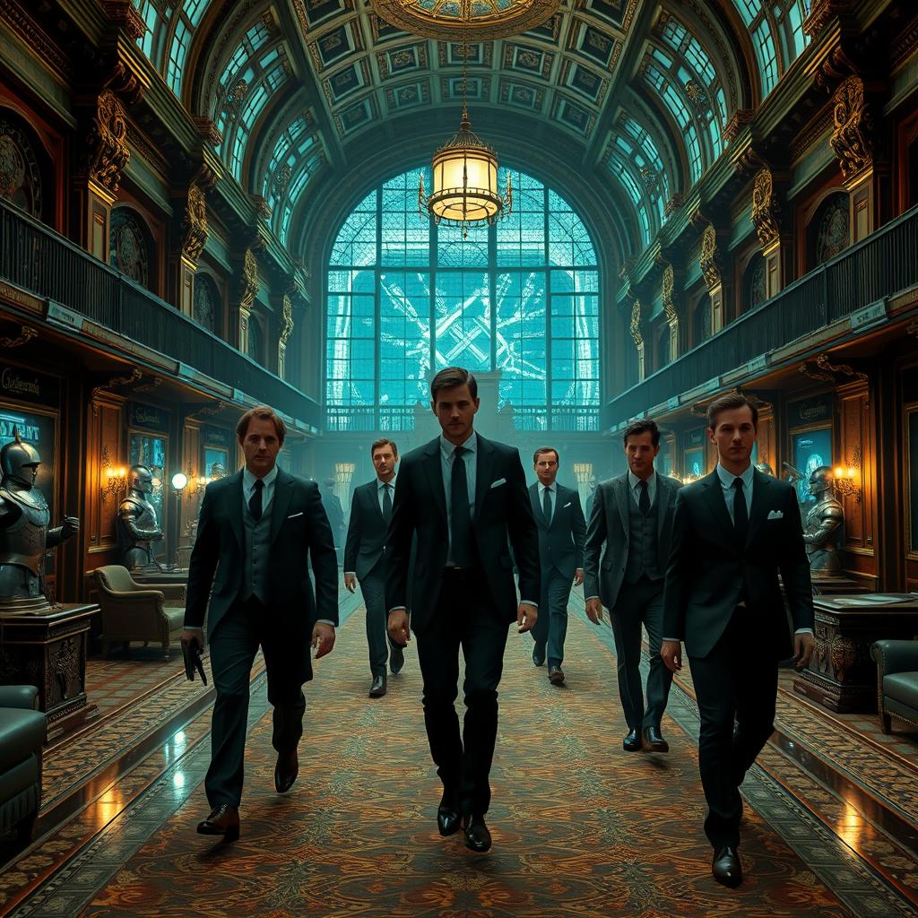 A secret society in true Kingsman style, housed in a large building that blends technological advancement with ancient features