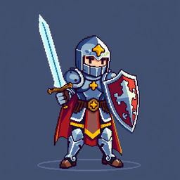 A pixel art character of a paladin in the style of Stardew Valley