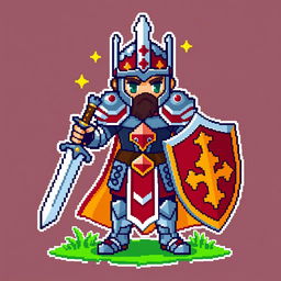 A pixel art character of a paladin in the style of Stardew Valley