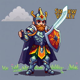 A pixel art character of a paladin in the style of Stardew Valley