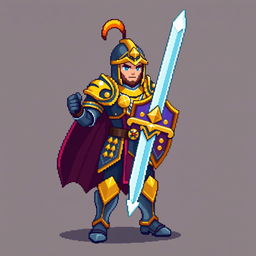 A pixel art character of a paladin in the style of Stardew Valley