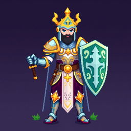 A pixel art character of a paladin in the style of Stardew Valley