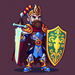 A pixel art character of a paladin in the style of Stardew Valley