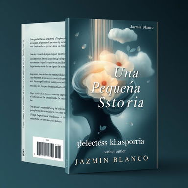 A book cover design for the book titled "Una Pequeña Historia" by author Jazmín Blanco, capturing the theme of depression and its dynamics, intertwined with elements of care and healing