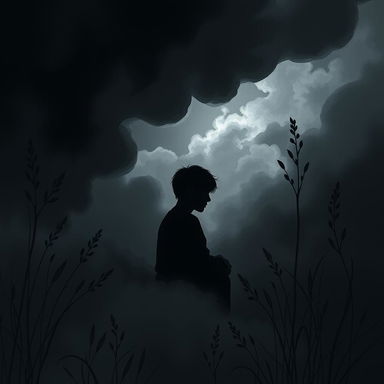 An image that represents depression and how it functions, combined with elements of care and healing, using black and its shades