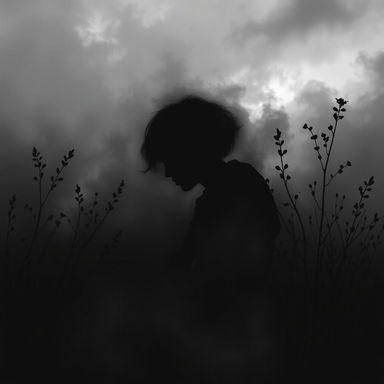 An image that represents depression and how it functions, combined with elements of care and healing, using black and its shades