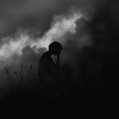 An image that represents depression and how it functions, combined with elements of care and healing, using black and its shades