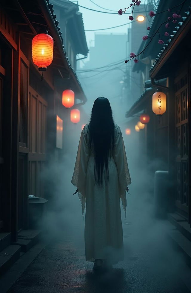 A chilling gothic horror scene for the book cover titled "Tokyo's Ghost"