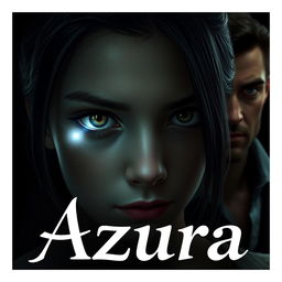 The mysterious face of a young girl named Azura, partially hidden, revealing only half of her face to imply a secret