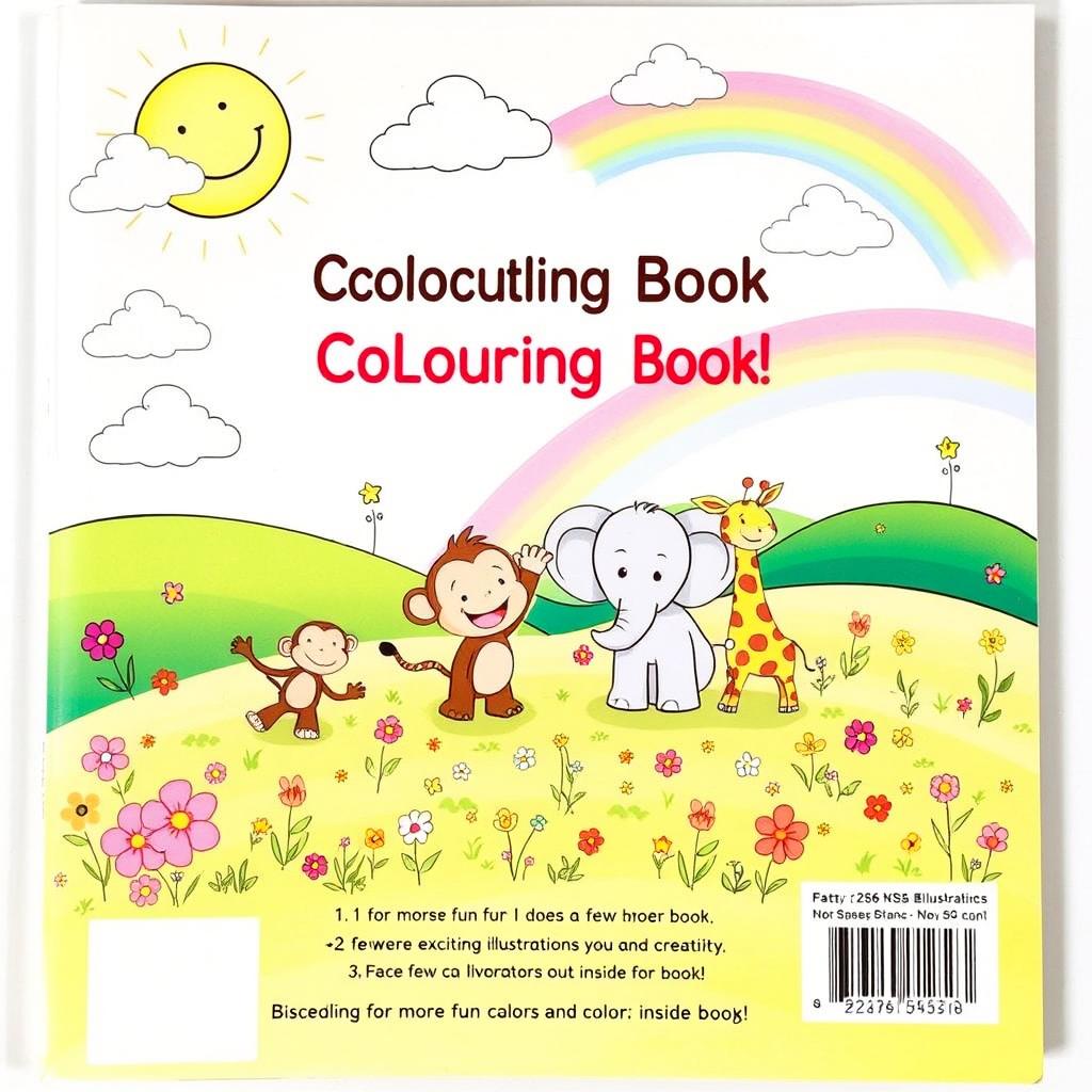 The back cover of a children's colouring book, featuring a whimsical and joyful theme