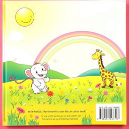 The back cover of a children's colouring book, featuring a whimsical and joyful theme