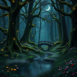 A serene and enchanting view of a mystical forest at twilight