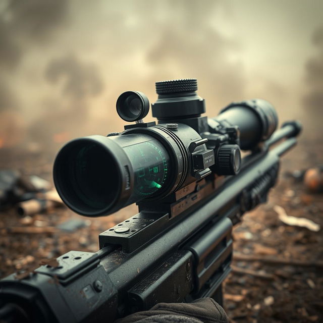 In the midst of a tense warzone, a sniper with a high-tech, cutting-edge scope peers through their scope