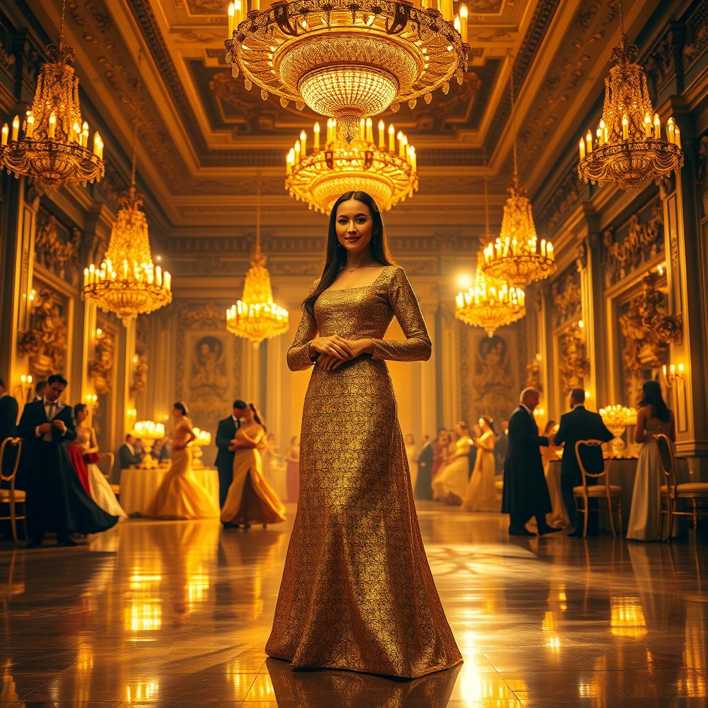 A dazzling, golden scene inspired by the title "The Ballad of Mona Lisa