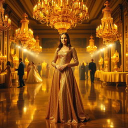 A dazzling, golden scene inspired by the title "The Ballad of Mona Lisa