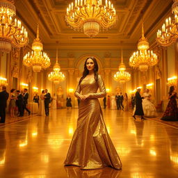 A dazzling, golden scene inspired by the title "The Ballad of Mona Lisa