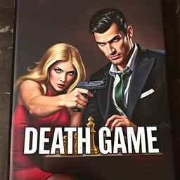 A dark and mysterious book cover for "Death Game", featuring an intense scene with a Mafia couple