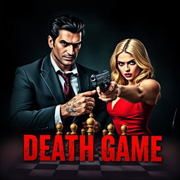 A dark and mysterious book cover for "Death Game", featuring an intense scene with a Mafia couple