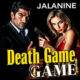 A dark and mysterious book cover for "Death Game", featuring an intense scene with a Mafia couple