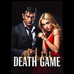 A dark and mysterious book cover for "Death Game", featuring an intense scene with a Mafia couple