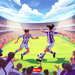 A captivating and vibrant illustration of a Real Madrid vs Real Valladolid football match, designed to attract attention for a YouTube thumbnail