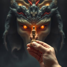 A human holding a chess pawn in their hand, symbolizing strategy and control